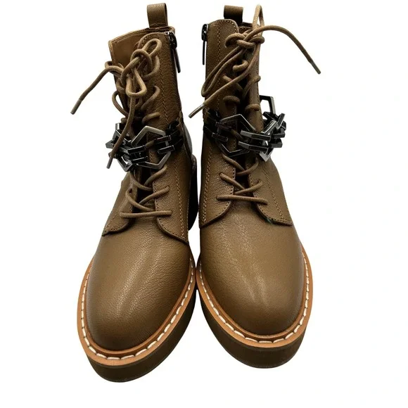 Vince Camuto Platform Combat Boots Women Size 8 Brown Excellent Chain Detail - Picture 4 of 11